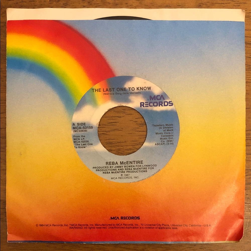 Reba McEntire Vinyl 45 Record The Last One To Know